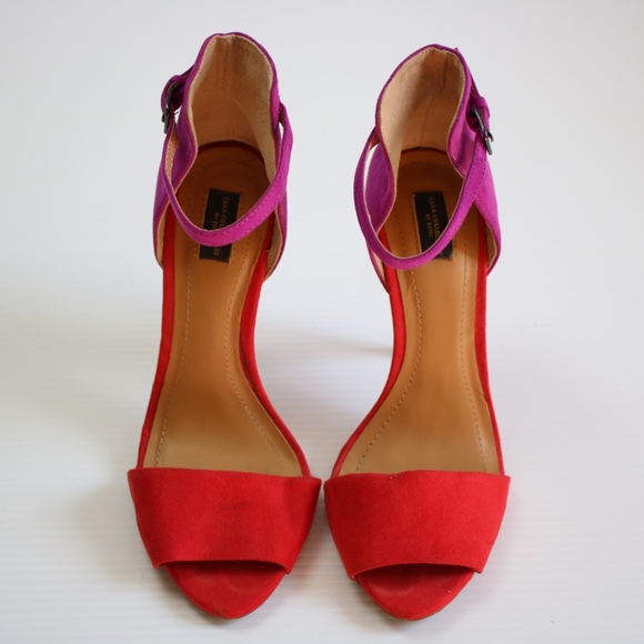 Zara Shoes - Zara Colorblock Red Purple Ankle Strap Heels